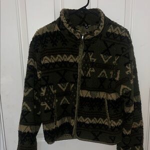 Olive & Tan Aztec Sherpa Zip Jacket